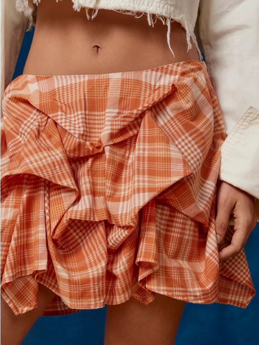 URBAN OUTFITTERS BDG Blue Plaid Anna Ruched Bubble Mini Skirt - Picture 5 of 8